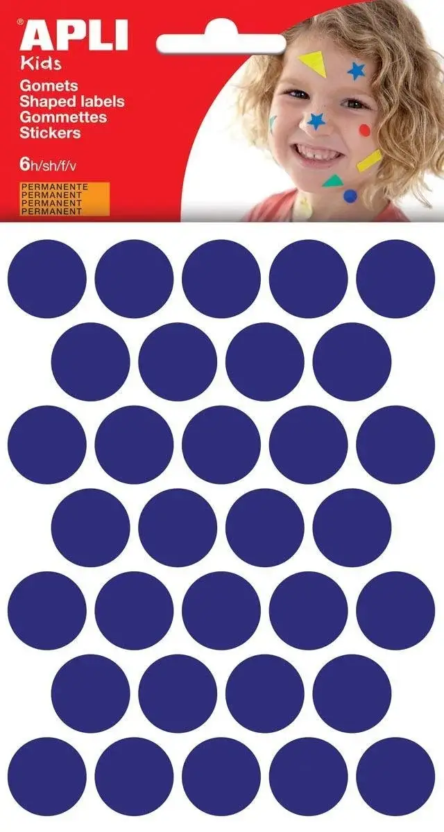 Apli Kids Stickers - Cirkel 20 mm - Blister met 180 Stuks - Blauw - Creatief Speelgoed voor Kinderen